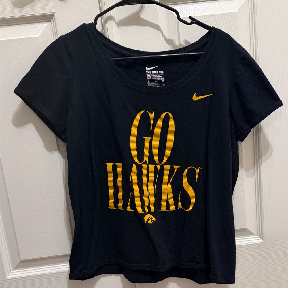 Nike Black Tee with Gold 'Go Hawks' Design